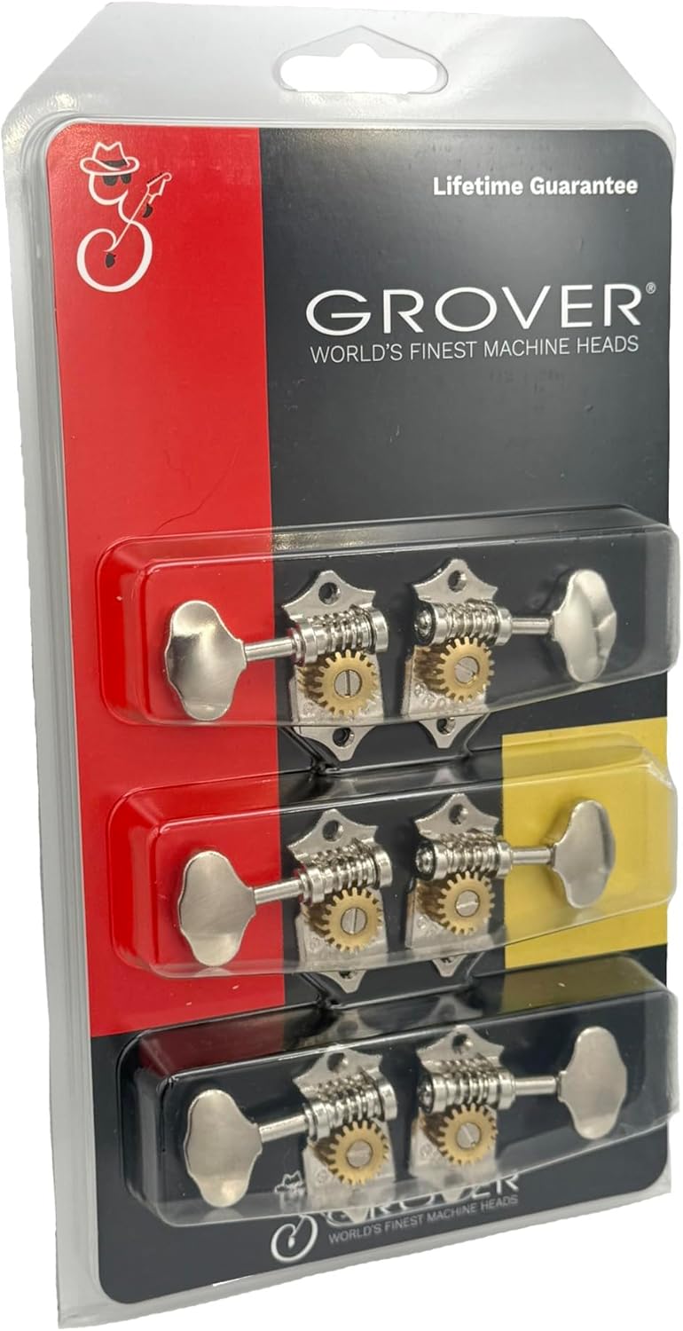 Tonebird Grover V97-18NA STA-TITE 18:1 Open Gear Guitar Tuners Vintage Style Nickel Tuning Machines 3+3 with Butter Bean Button For Solid (Vertical) Headstock with Dunlop Polish Cloth Bundle - Image 2